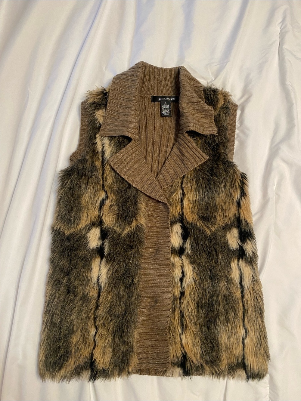 Brown Faux Fur Knit-Trim Vest - Womens Jacket & Coat with gold